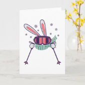 Skiende konijn met skistenski-brillen en sjaal kaart (Gele Bloem)