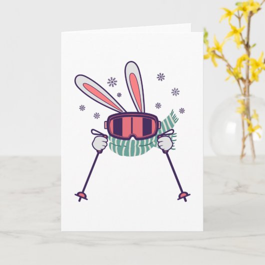 Skiende konijn met skistenski-brillen en sjaal kaart (Gele Bloem)