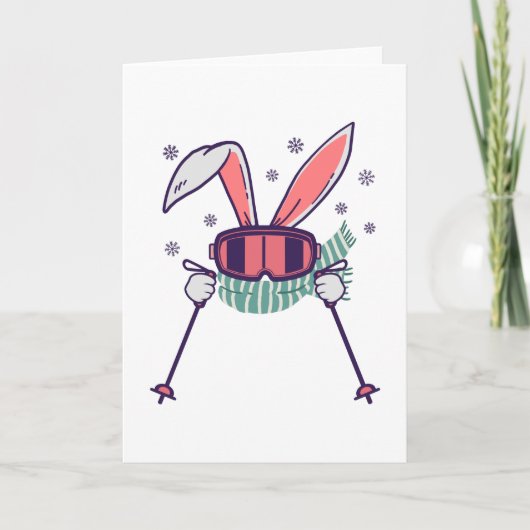 Skiende konijn met skistenski-brillen en sjaal kaart (Voorkant)