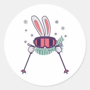 Skiende konijn met skistenski-brillen en sjaal ronde sticker