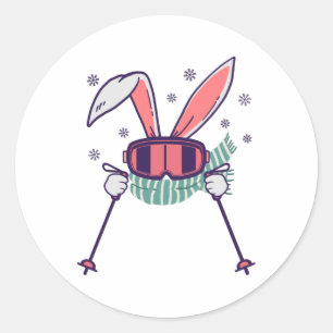 Skiende konijn met skistenski-brillen en sjaal ronde sticker