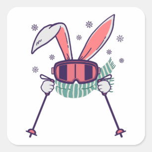 Skiende konijn met skistenski-brillen en sjaal vierkante sticker