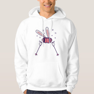 Skiënde konijn met skistokken en skibril hoodie