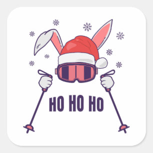 Skiende Santa Rabbit met Santa Hat en skipistes Vierkante Sticker