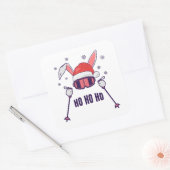 Skiende Santa Rabbit met Santa Hat en skipistes Vierkante Sticker (Envelop)