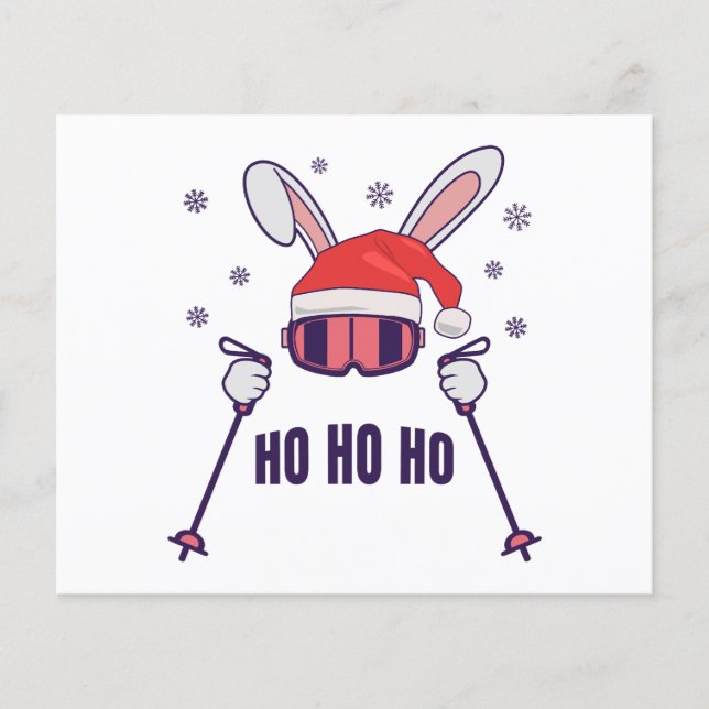 Skiende Santa Rabbit met Santa Hat en skistokken S (Voorkant)