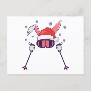 Skiende Santa Rabbit met Santa Hat en skistokken S Briefkaart