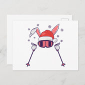 Skiende Santa Rabbit met Santa Hat en skistokken S Briefkaart (Voorkant / Achterkant)