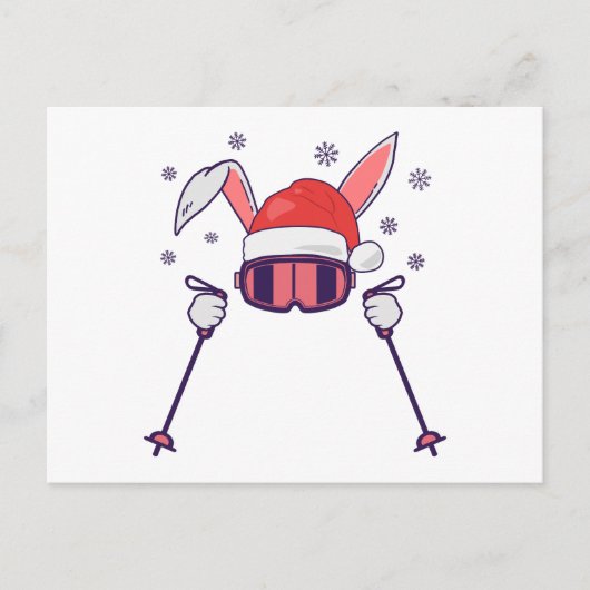 Skiende Santa Rabbit met Santa Hat en skistokken S Briefkaart (Voorkant)