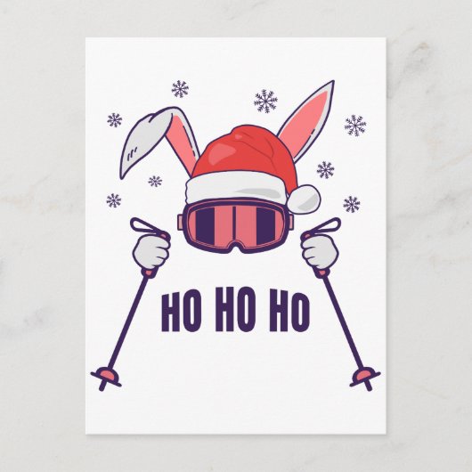 Skiende Santa Rabbit met Santa Hat en skistokken S Briefkaart (Voorkant)