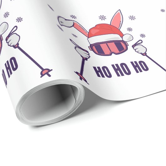 Skiende Santa Rabbit met Santa Hat en skistokken S Cadeaupapier (Rol Hoek)