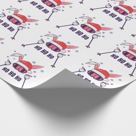 Skiende Santa Rabbit met Santa Hat en skistokken S Cadeaupapier (Hoek)