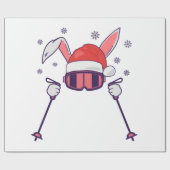 Skiende Santa Rabbit met Santa Hat en skistokken S Cadeaupapier (Vlak)
