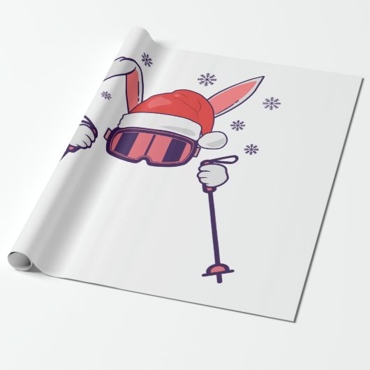 Skiende Santa Rabbit met Santa Hat en skistokken S Cadeaupapier (Uitgerold)
