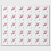 Skiende Santa Rabbit met Santa Hat en skistokken S Cadeaupapier (Vlak)