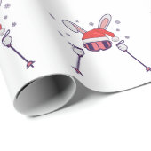 Skiende Santa Rabbit met Santa Hat en skistokken S Cadeaupapier (Rol Hoek)