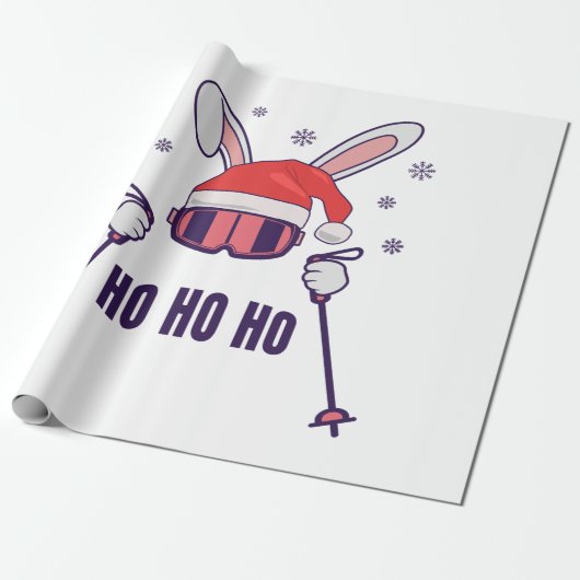 Skiende Santa Rabbit met Santa Hat en skistokken S Cadeaupapier (Uitgerold)