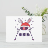 Skiende Santa Rabbit met Santa Hat en skistokken S Kaart (Staand voorkant)