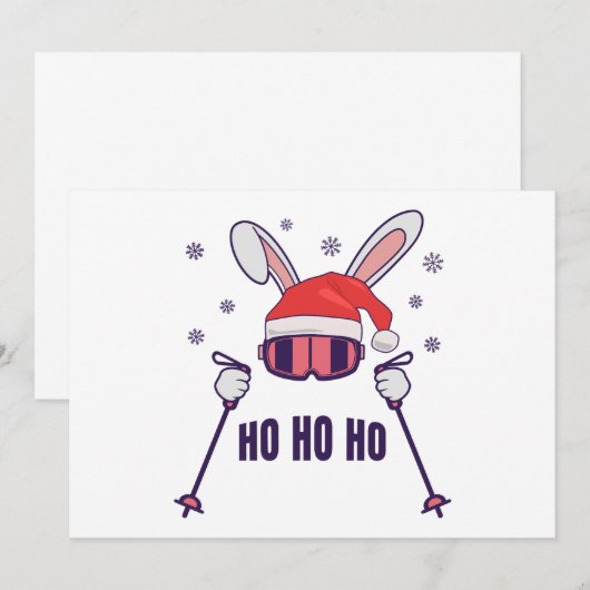 Skiende Santa Rabbit met Santa Hat en skistokken S Kaart (Voorkant / Achterkant)