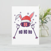 Skiende Santa Rabbit met Santa Hat en skistokken S Kaart (Staand voorkant)