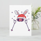 Skiende Santa Rabbit met Santa Hat en skistokken S Kaart (Staand voorkant)