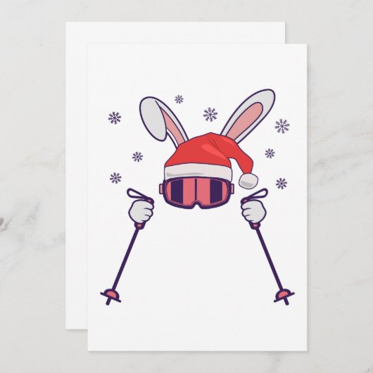 Skiende Santa Rabbit met Santa Hat en skistokken S Kaart (Voorkant / Achterkant)