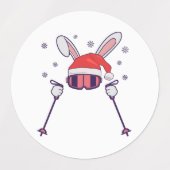 Skiende Santa Rabbit met Santa Hat en skistokken S Labels (Design 1)