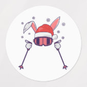 Skiende Santa Rabbit met Santa Hat en skistokken S Labels (Design 2)