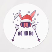 Skiende Santa Rabbit met Santa Hat en skistokken S Labels (Design 2)