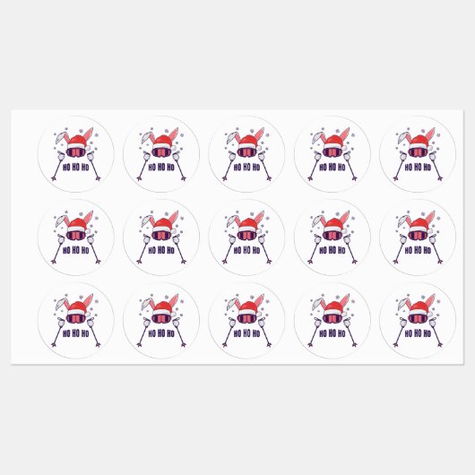 Skiende Santa Rabbit met Santa Hat en skistokken S Labels (Vel)