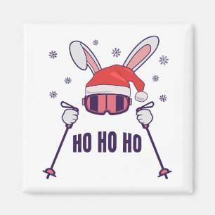 Skiende Santa Rabbit met Santa Hat en skistokken S Magneet