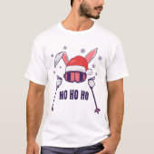Skiende Santa Rabbit met Santa Hat en skistokken S T-shirt (Voorkant)