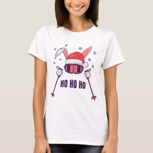 Skiende Santa Rabbit met Santa Hat en skistokken S T-shirt