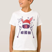 Skiende Santa Rabbit met Santa Hat en skistokken S T-shirt (Voorkant)