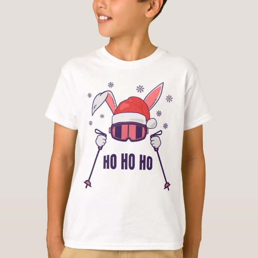 Skiende Santa Rabbit met Santa Hat en skistokken S T-shirt (Voorkant)