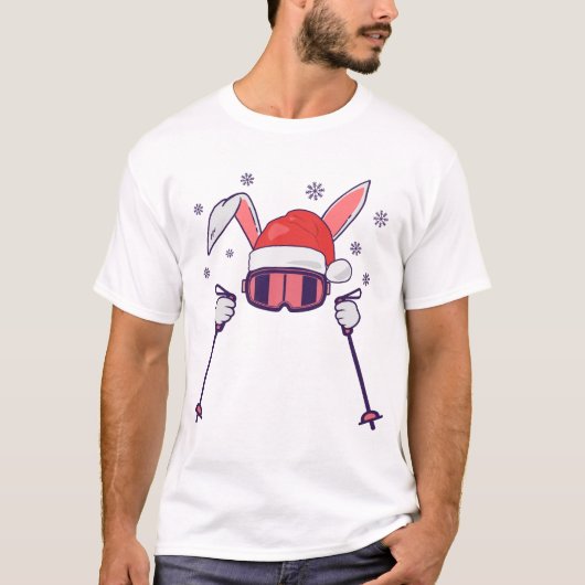 Skiende Santa Rabbit met Santa Hat en skistokken S T-shirt (Voorkant)