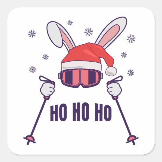 Skiende Santa Rabbit met Santa Hat en skistokken S Vierkante Sticker (Voorkant)
