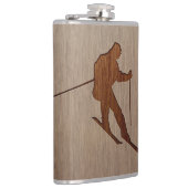 Skiende silhouet gegraveerd op houten ontwerpen heupfles (Rechts)