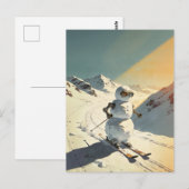 Skiënde Sneeuwman Briefkaart (Voorkant / Achterkant)