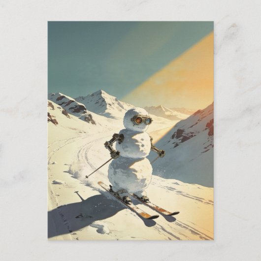 Skiënde Sneeuwman Briefkaart (Voorkant)