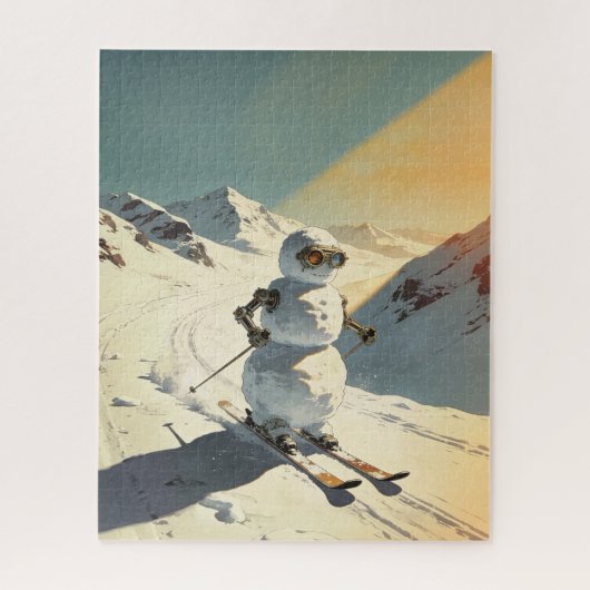 Skiënde Sneeuwman  Legpuzzel (Verticaal)