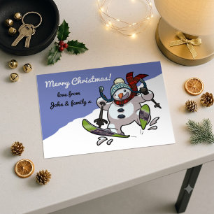 Skiënde Sneeuwman Prettig Kerstfeest! Bericht Cart Feestdagenkaart