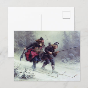 Skiende vogelpoten over de berg briefkaart