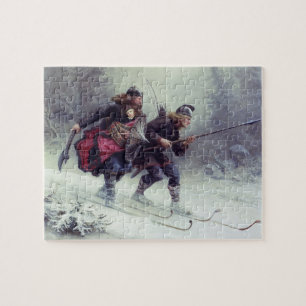 Skiende vogelpoten over de berg legpuzzel