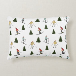 Skiënde Vrouwen Aquarel Winter Sport Patroon Accent Kussen