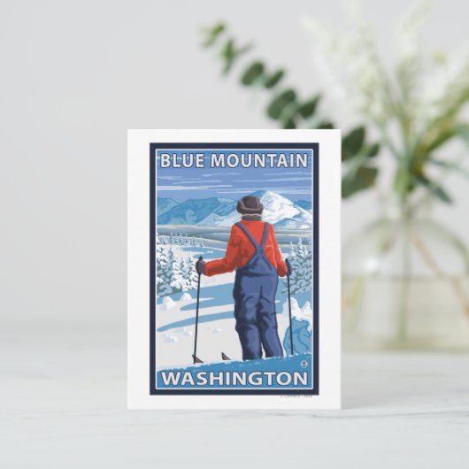 Skier Admiring - Blue Mountain, Washington Briefkaart (Staand voorkant)
