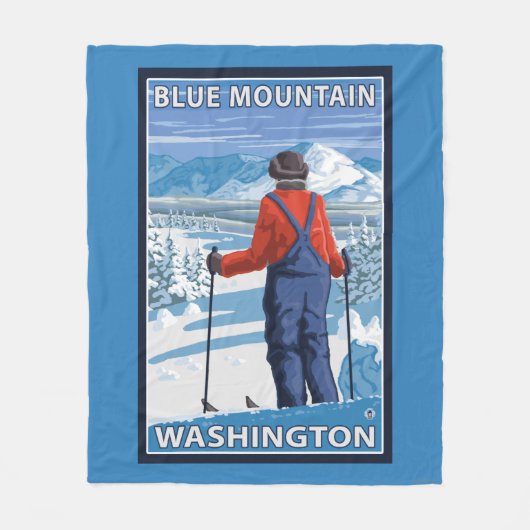 Skier Admiring - Blue Mountain, Washington Fleece Deken (Voorkant)