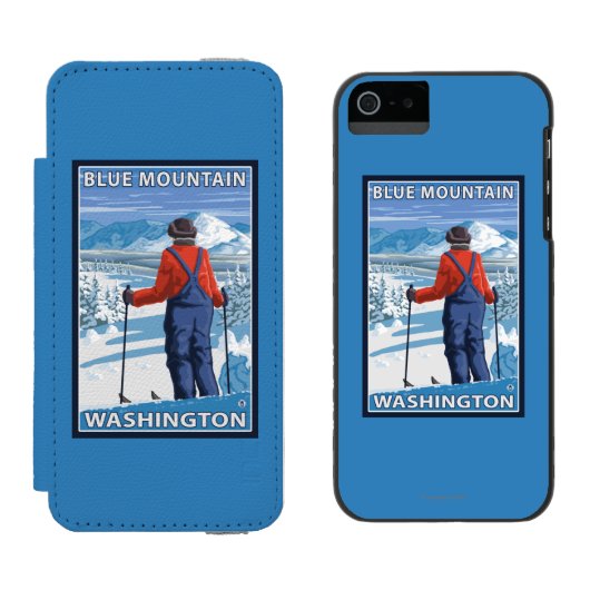 Skier Admiring - Blue Mountain, Washington Incipio iPhone Portemonnee Hoesje (Naast elkaar)