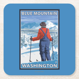 Skier Admiring - Blue Mountain, Washington Kartonnen Onderzetters