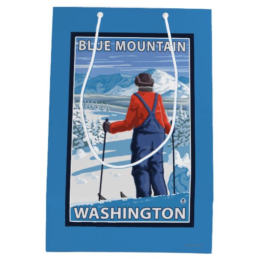 Skier Admiring - Blue Mountain, Washington Medium Cadeauzakje (Achterkant)